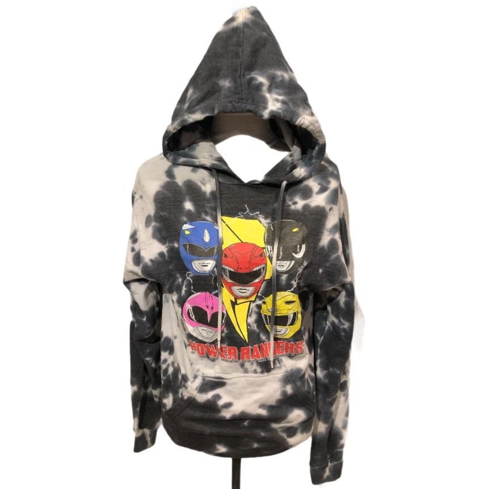 Power Rangers Acid Bleach Dye Sweater Hoodie Small Cotton Gray Unisex Mens Women